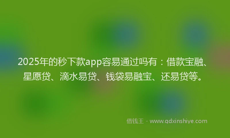 2025年的秒下款app容易通过吗有：借款宝融、星愿贷、滴水易贷、钱袋易融宝、还易贷等。