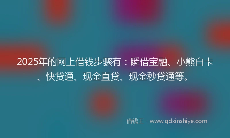 2025年的网上借钱步骤有：瞬借宝融、小熊白卡、快贷通、现金直贷、现金秒贷通等。