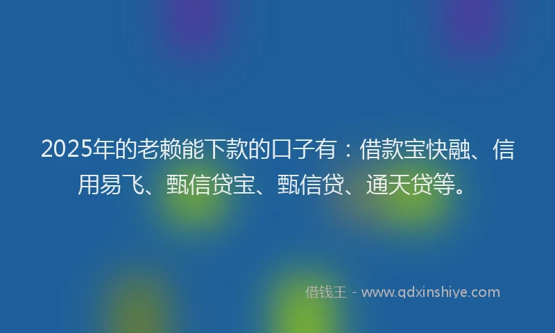 2025年的老赖能下款的口子有：借款宝快融、信用易飞、甄信贷宝、甄信贷、通天贷等。