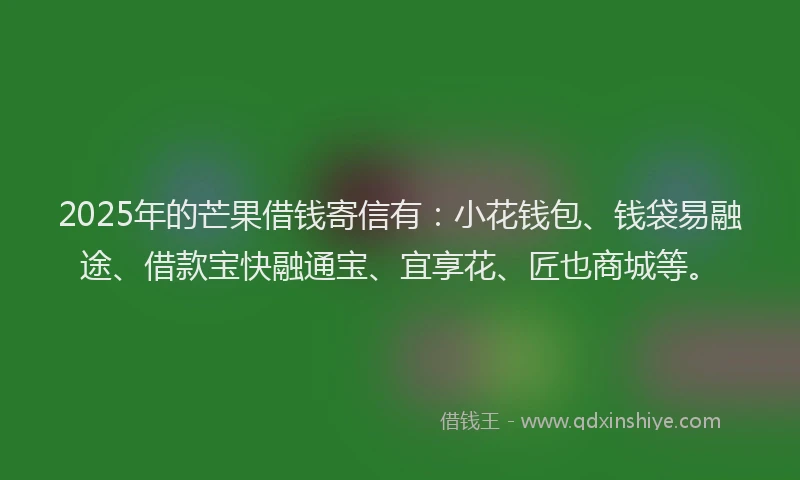 2025年的芒果借钱寄信有：小花钱包、钱袋易融途、借款宝快融通宝、宜享花、匠也商城等。