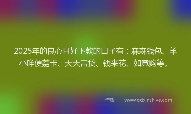 2025年的良心且好下款的口子有：森森钱包、羊小咩便荔卡、天天富贷、钱来花、如意购等。