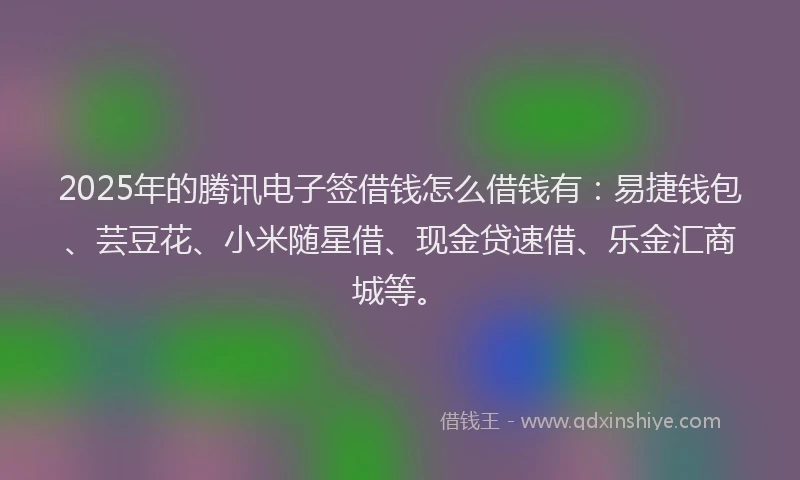 2025年的腾讯电子签借钱怎么借钱有：易捷钱包、芸豆花、小米随星借、现金贷速借、乐金汇商城等。