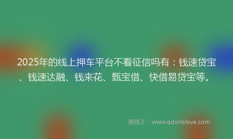 2025年的线上押车平台不看征信吗有：钱速贷宝、钱速达融、钱来花、甄宝借、快借易贷宝等。