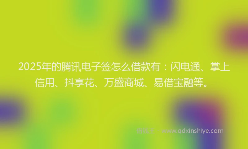 2025年的腾讯电子签怎么借款有：闪电通、掌上信用、抖享花、万盛商城、易借宝融等。