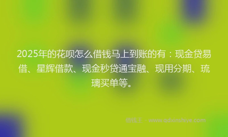 2025年的花呗怎么借钱马上到账的有：现金贷易借、星辉借款、现金秒贷通宝融、现用分期、琉璃买单等。