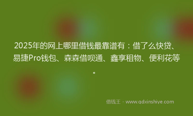 2025年的网上哪里借钱最靠谱有：借了么快贷、易捷Pro钱包、森森借呗通、鑫享租物、便利花等。