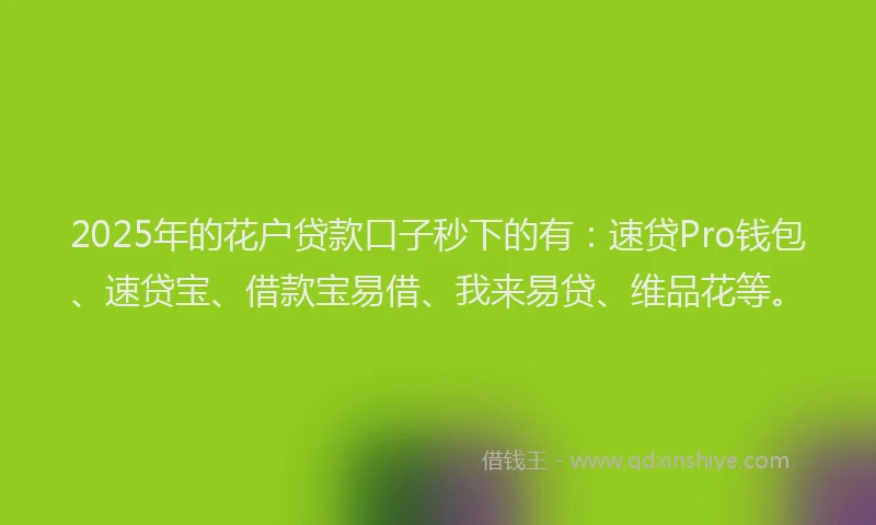 2025年的花户贷款口子秒下的有：速贷Pro钱包、速贷宝、借款宝易借、我来易贷、维品花等。