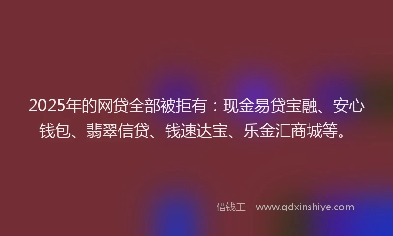2025年的网贷全部被拒有：现金易贷宝融、安心钱包、翡翠信贷、钱速达宝、乐金汇商城等。