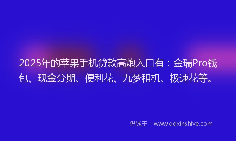 2025年的苹果手机贷款高炮入口有：金瑞Pro钱包、现金分期、便利花、九梦租机、极速花等。