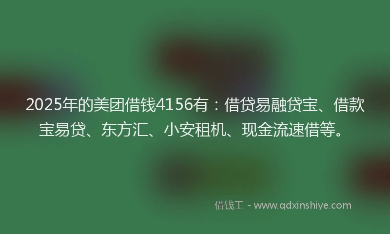 2025年的美团借钱4156有：借贷易融贷宝、借款宝易贷、东方汇、小安租机、现金流速借等。