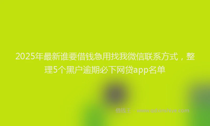 2025年最新谁要借钱急用找我微信联系方式，整理5个黑户逾期必下网贷app名单