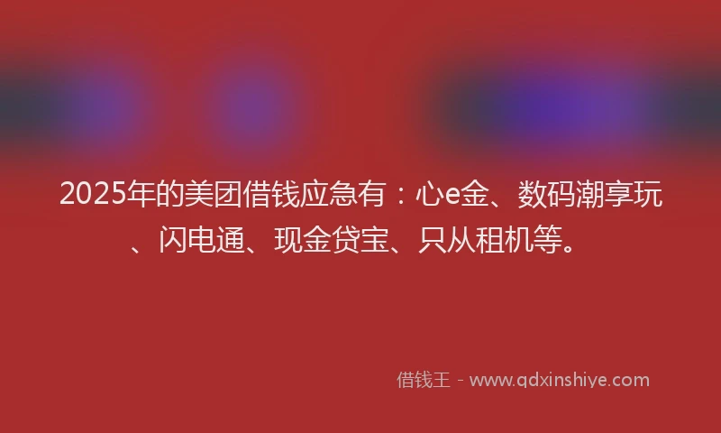 2025年的美团借钱应急有：心e金、数码潮享玩、闪电通、现金贷宝、只从租机等。