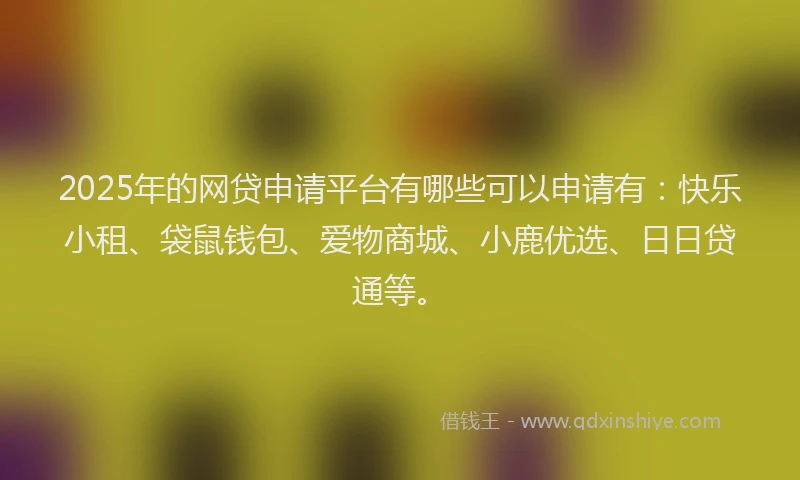 2025年的网贷申请平台有哪些可以申请有：快乐小租、袋鼠钱包、爱物商城、小鹿优选、日日贷通等。