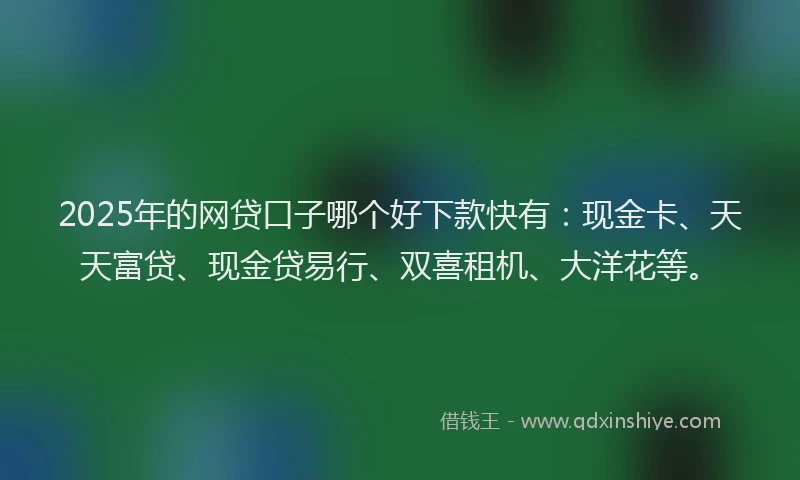 2025年的网贷口子哪个好下款快有：现金卡、天天富贷、现金贷易行、双喜租机、大洋花等。