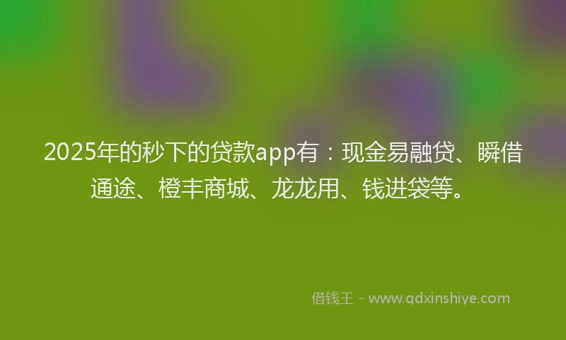 2025年的秒下的贷款app有：现金易融贷、瞬借通途、橙丰商城、龙龙用、钱进袋等。