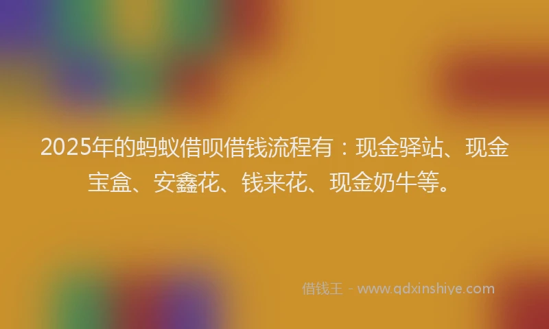 2025年的蚂蚁借呗借钱流程有：现金驿站、现金宝盒、安鑫花、钱来花、现金奶牛等。