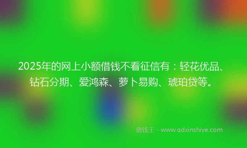 2025年的网上小额借钱不看征信有：轻花优品、钻石分期、爱鸿森、萝卜易购、琥珀贷等。