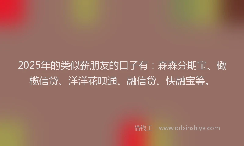2025年的类似薪朋友的口子有：森森分期宝、橄榄信贷、洋洋花呗通、融信贷、快融宝等。