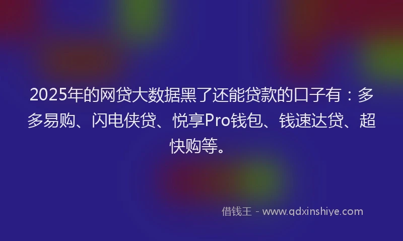 2025年的网贷大数据黑了还能贷款的口子有：多多易购、闪电侠贷、悦享Pro钱包、钱速达贷、超快购等。