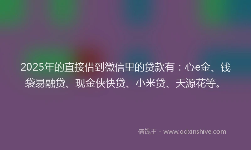 2025年的直接借到微信里的贷款有：心e金、钱袋易融贷、现金侠快贷、小米贷、天源花等。