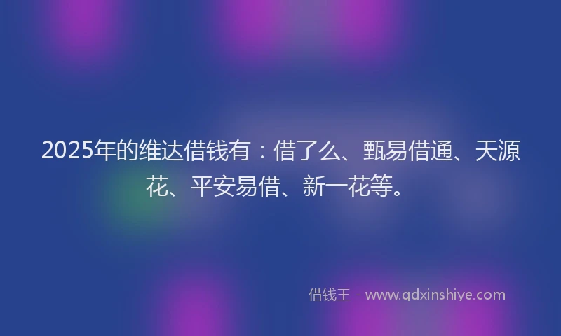 2025年的维达借钱有：借了么、甄易借通、天源花、平安易借、新一花等。