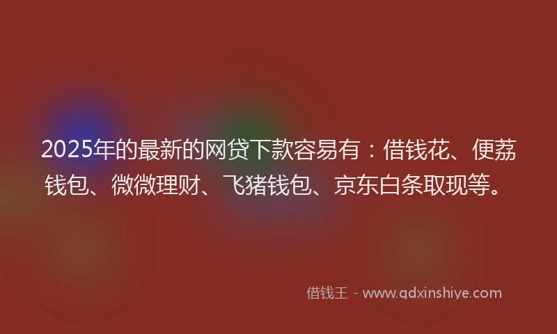 2025年的最新的网贷下款容易有：借钱花、便荔钱包、微微理财、飞猪钱包、京东白条取现等。