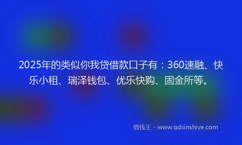 2025年的类似你我贷借款口子有：360速融、快乐小租、瑞泽钱包、优乐快购、固金所等。