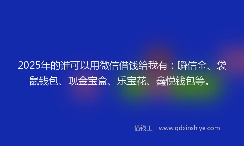 2025年的谁可以用微信借钱给我有：瞬信金、袋鼠钱包、现金宝盒、乐宝花、鑫悦钱包等。