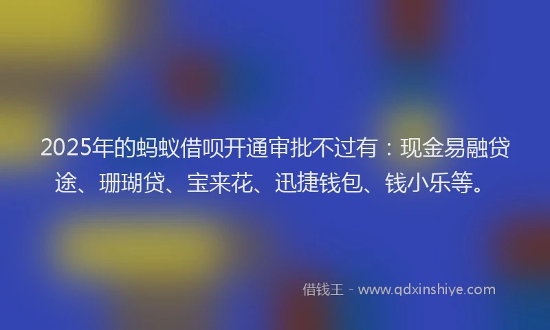2025年的蚂蚁借呗开通审批不过有：现金易融贷途、珊瑚贷、宝来花、迅捷钱包、钱小乐等。