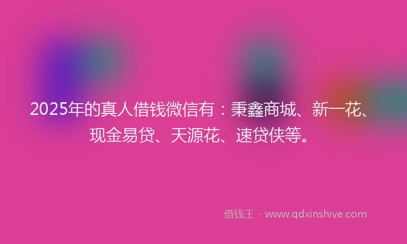2025年的真人借钱微信有：秉鑫商城、新一花、现金易贷、天源花、速贷侠等。