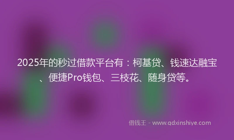 2025年的秒过借款平台有：柯基贷、钱速达融宝、便捷Pro钱包、三枝花、随身贷等。