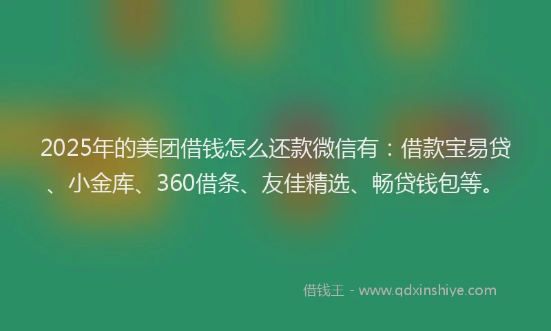 2025年的美团借钱怎么还款微信有：借款宝易贷、小金库、360借条、友佳精选、畅贷钱包等。