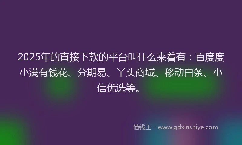 2025年的直接下款的平台叫什么来着有：百度度小满有钱花、分期易、丫头商城、移动白条、小信优选等。
