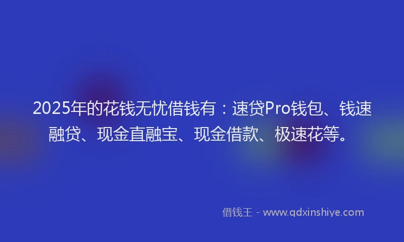 2025年的花钱无忧借钱有：速贷Pro钱包、钱速融贷、现金直融宝、现金借款、极速花等。