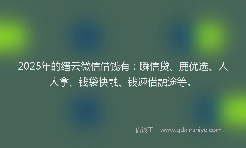 2025年的缙云微信借钱有：瞬信贷、鹿优选、人人拿、钱袋快融、钱速借融途等。
