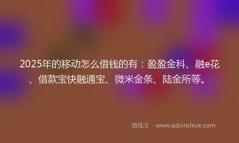 2025年的移动怎么借钱的有：盈盈金科、融e花、借款宝快融通宝、微米金条、陆金所等。