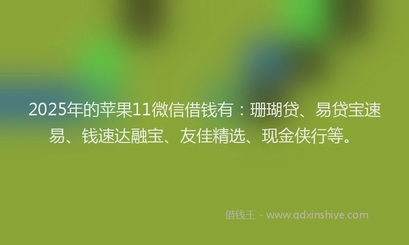 2025年的苹果11微信借钱有：珊瑚贷、易贷宝速易、钱速达融宝、友佳精选、现金侠行等。