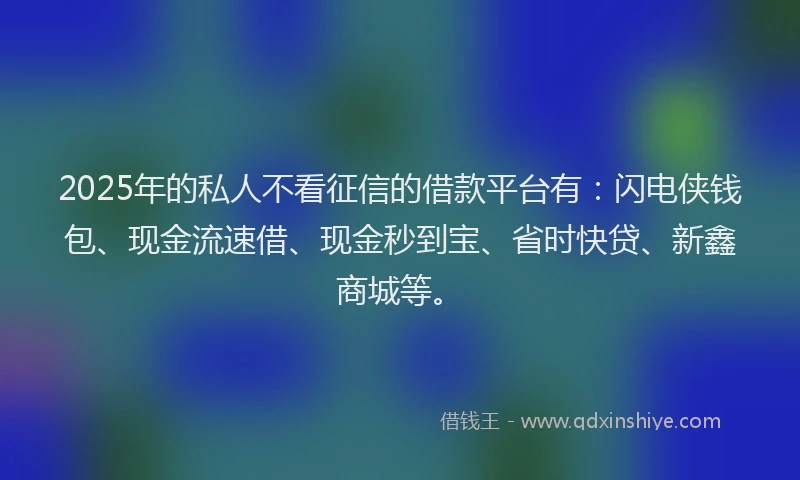 2025年的私人不看征信的借款平台有：闪电侠钱包、现金流速借、现金秒到宝、省时快贷、新鑫商城等。