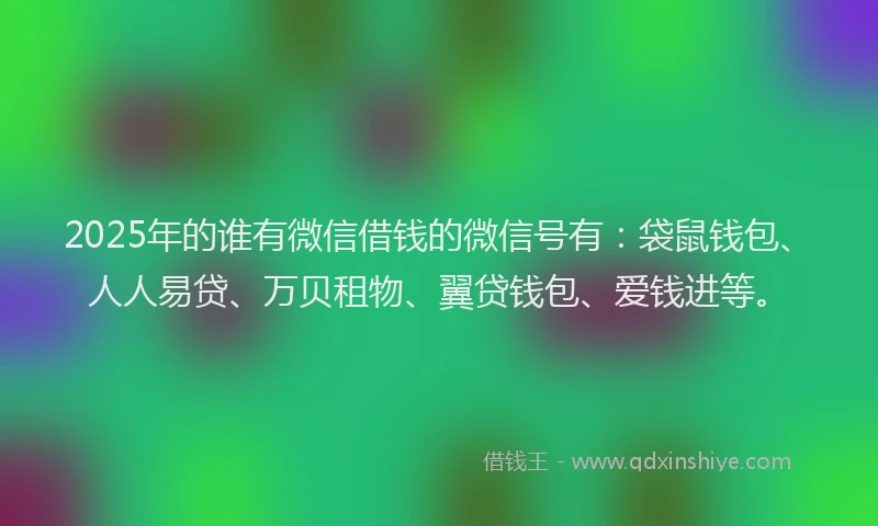 2025年的谁有微信借钱的微信号有：袋鼠钱包、人人易贷、万贝租物、翼贷钱包、爱钱进等。