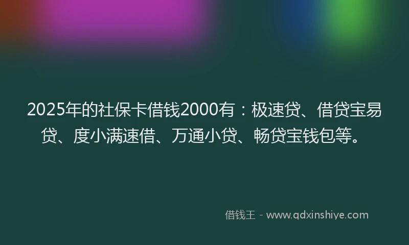 2025年的社保卡借钱2000有：极速贷、借贷宝易贷、度小满速借、万通小贷、畅贷宝钱包等。