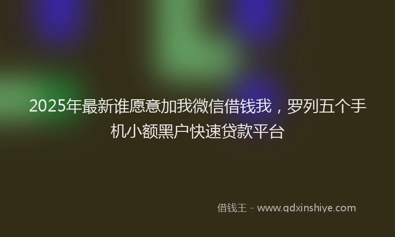 2025年最新谁愿意加我微信借钱我，罗列五个手机小额黑户快速贷款平台