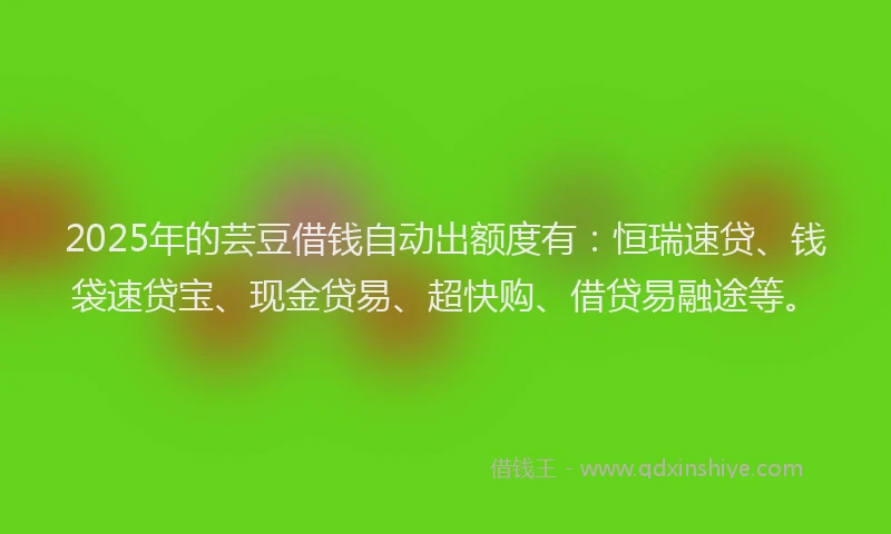 2025年的芸豆借钱自动出额度有：恒瑞速贷、钱袋速贷宝、现金贷易、超快购、借贷易融途等。
