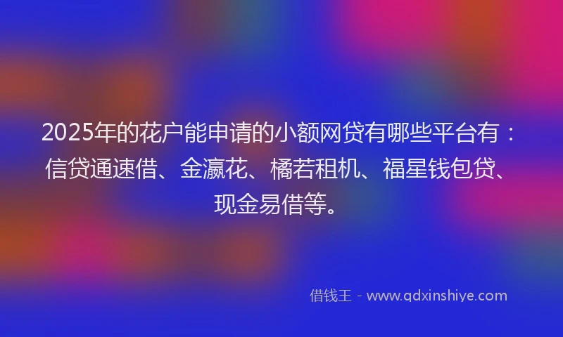 2025年的花户能申请的小额网贷有哪些平台有：信贷通速借、金瀛花、橘若租机、福星钱包贷、现金易借等。