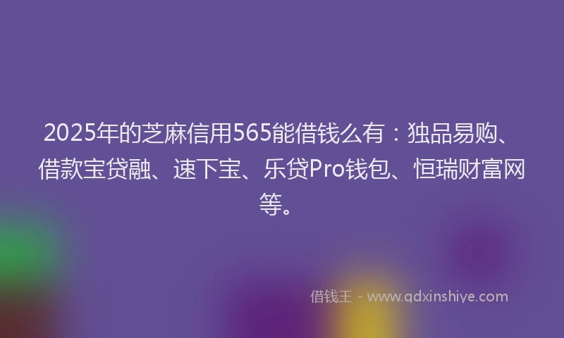 2025年的芝麻信用565能借钱么有：独品易购、借款宝贷融、速下宝、乐贷Pro钱包、恒瑞财富网等。