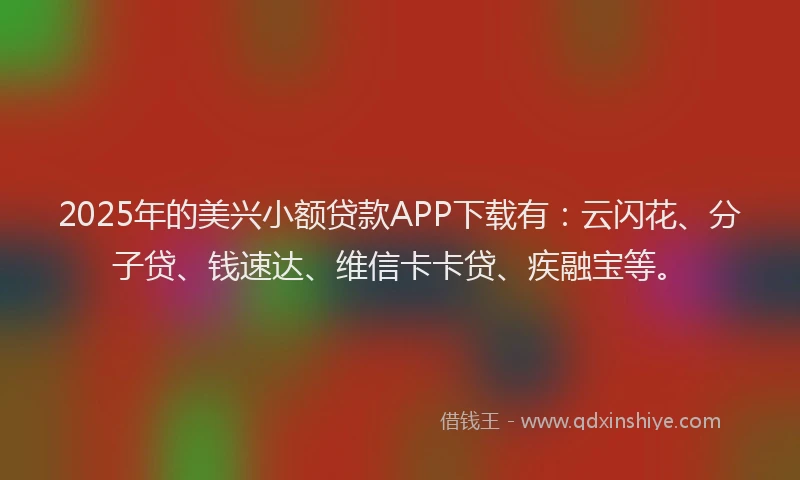 2025年的美兴小额贷款APP下载有：云闪花、分子贷、钱速达、维信卡卡贷、疾融宝等。