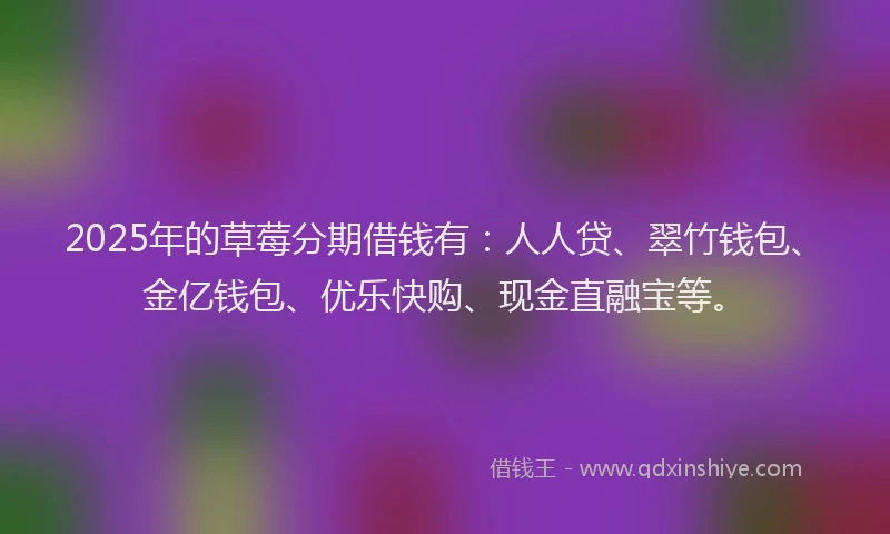 2025年的草莓分期借钱有：人人贷、翠竹钱包、金亿钱包、优乐快购、现金直融宝等。