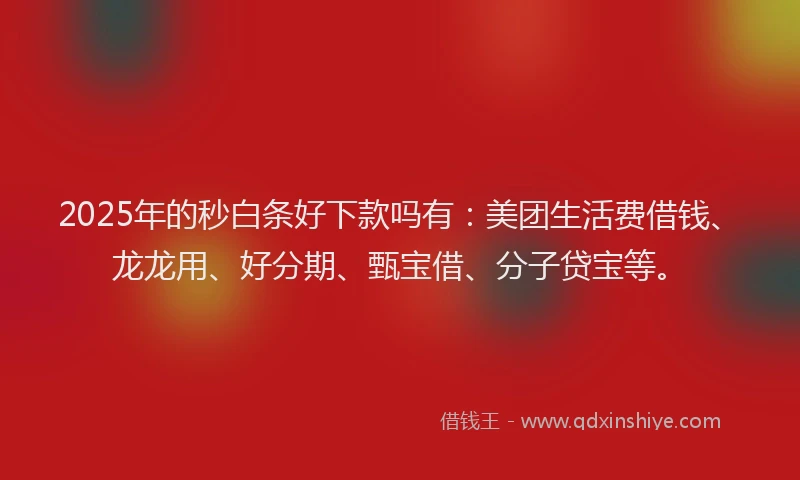2025年的秒白条好下款吗有：美团生活费借钱、龙龙用、好分期、甄宝借、分子贷宝等。