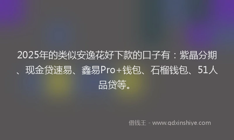 2025年的类似安逸花好下款的口子有：紫晶分期、现金贷速易、鑫易Pro+钱包、石榴钱包、51人品贷等。