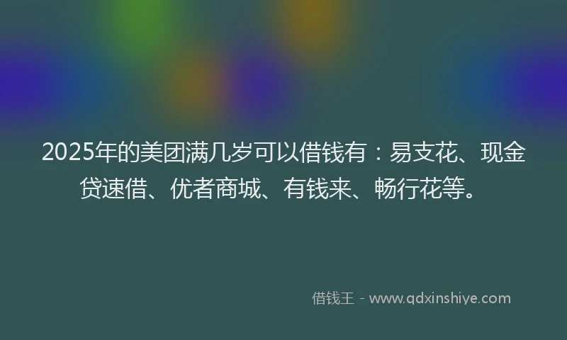 2025年的美团满几岁可以借钱有：易支花、现金贷速借、优者商城、有钱来、畅行花等。