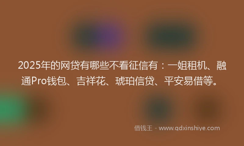 2025年的网贷有哪些不看征信有：一姐租机、融通Pro钱包、吉祥花、琥珀信贷、平安易借等。